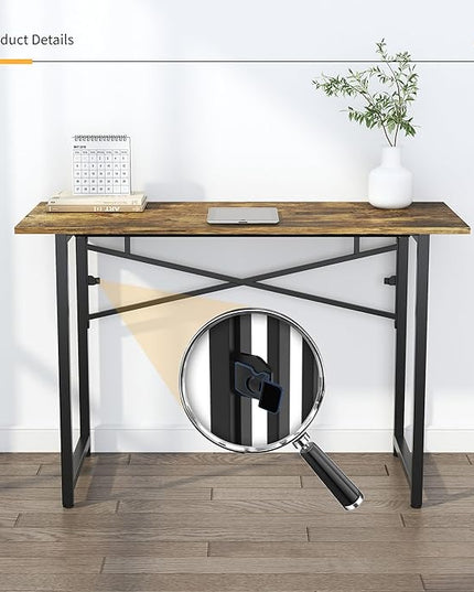 47 inch Folding Computer Desk, Writing Gaming Computer Camping Table, No Assembly Required Home Office Desk, Rustic Brown - LeafyLoom