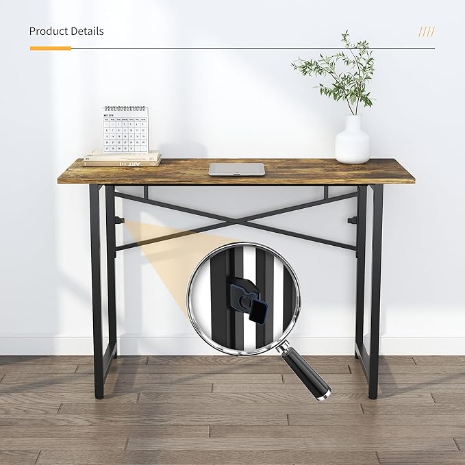 47 inch Folding Computer Desk, Writing Gaming Computer Camping Table, No Assembly Required Home Office Desk, Rustic Brown - LeafyLoom