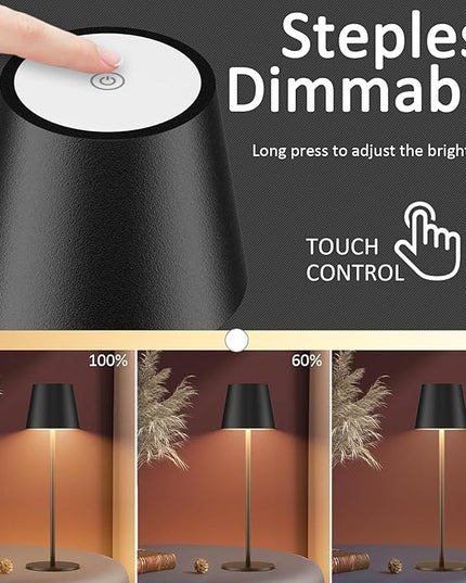 2 Pack Dimmable Table Lamp 3000k Warm White, IP54 Wireless Bottle Lamp for Indoor and Outdoor, 5000 mAh Rechargeable Table Lamp for Family, Restaurant & Bar(Black) - LeafyLoom