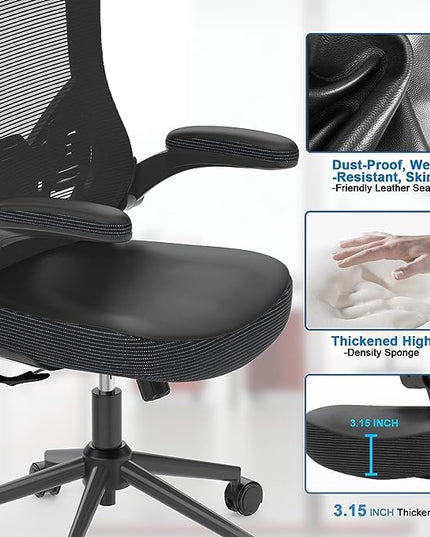 𝑯𝑶𝑴𝑬 𝑶𝑭𝑭𝑰𝑪𝑬 𝑪𝑯𝑨𝑰𝑹, Ergonomic Mesh Desk Chair, High Back Computer Chair- Adjustable Headrest with Flip-Up Arms, Lumbar Support, Swivel Executive Task Chair (Modern, Black) - LeafyLoom