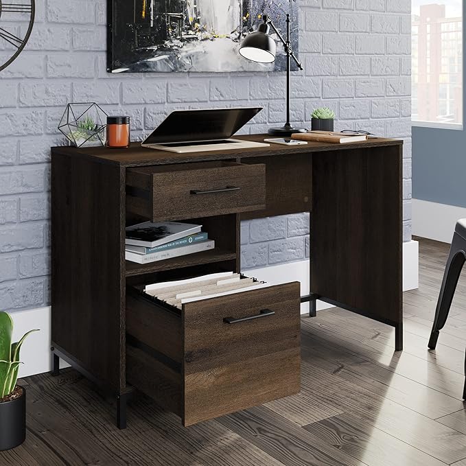 Sauder North Avenue Pedestal Home Office Desk, L: 41.97" x W: 18.50" x H: 28.15", Smoked Oak Finish - LeafyLoom