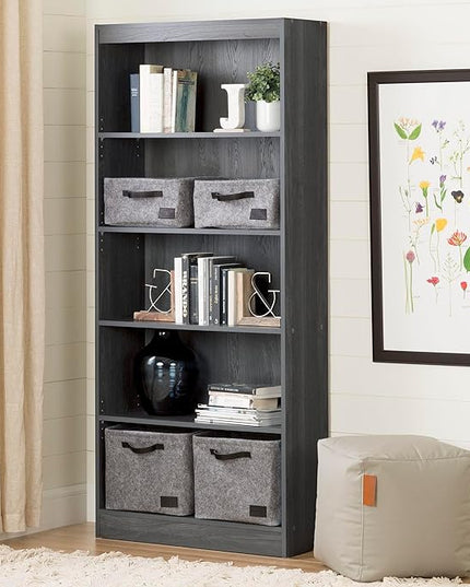 South Shore Axess 5-Shelf Bookcase - Gray Oak - LeafyLoom