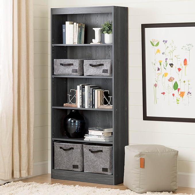 South Shore Axess 5-Shelf Bookcase - Gray Oak - LeafyLoom