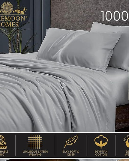 Bluemoon Homes 100% Egyptian Cotton Sheets Cal King Size Sheets Set, 4 Piece Bedding Sheets & Pillowcases Set, Luxury Deep Pocket California King Sheets, Cool Durable Light Grey Sheets - LeafyLoom