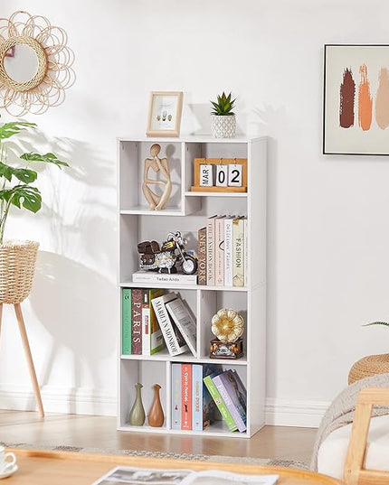 VECELO 42" Modern White Bookshelf, 7 Cube Organizer Bookcase,Fits Tallest Hardcovers, Horizontal Available,Floor Standing Display,Easy Assembly, Pearl White - LeafyLoom