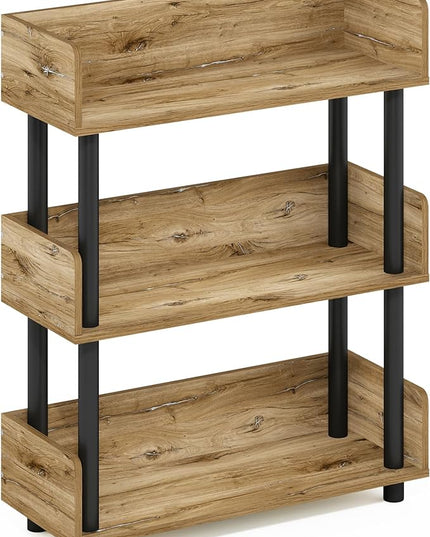 Furinno Turn-N-Tube 3-Tier Toolless Display Rack, Flagstaff Oak/Black - LeafyLoom