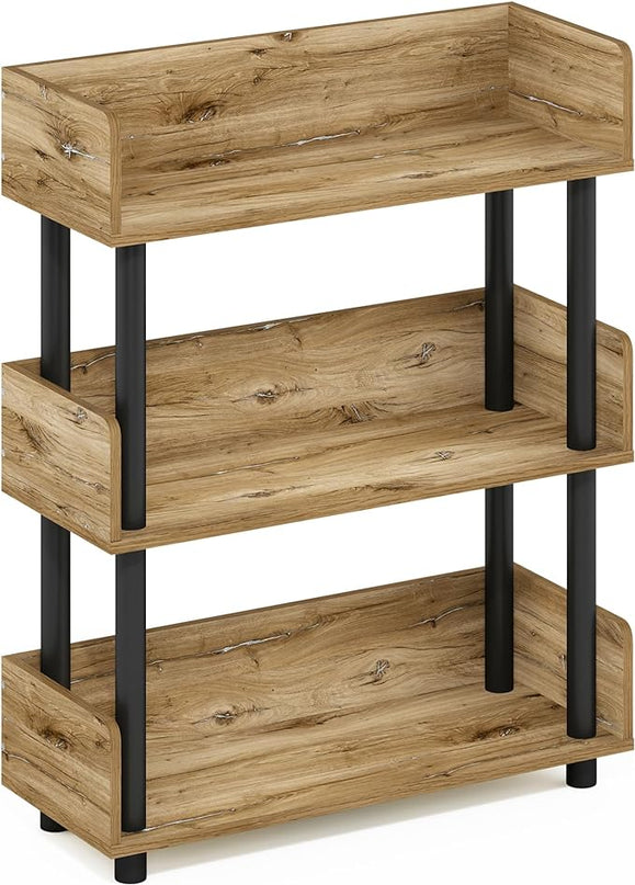 Furinno Turn-N-Tube 3-Tier Toolless Display Rack, Flagstaff Oak/Black - LeafyLoom