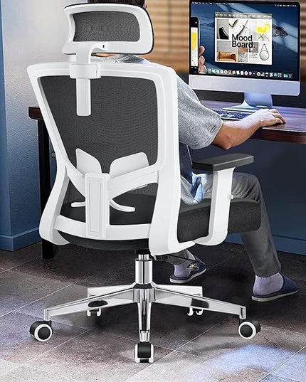 Office Chair, Ergonomic Desk Chair High Back Computer Chair Swivel Mesh Task Chair with Adjustable Lumbar Support Armrests Headrest White - LeafyLoom