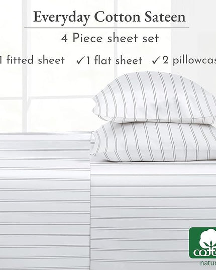 California Design Den Full Sheet Set Stripe, 100% Cotton, 4 Pc Deep Pocket Full Sheets & Pillowcase Set - Classic Stripe - LeafyLoom