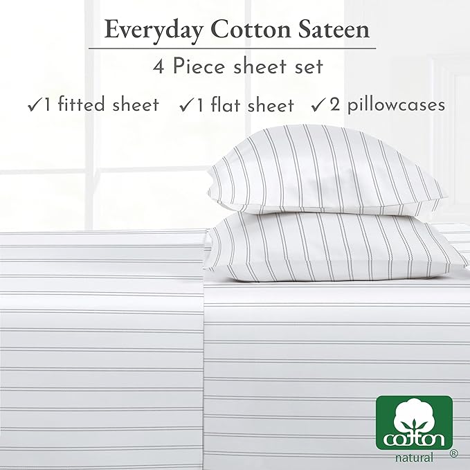 California Design Den Full Sheet Set Stripe, 100% Cotton, 4 Pc Deep Pocket Full Sheets & Pillowcase Set - Classic Stripe - LeafyLoom