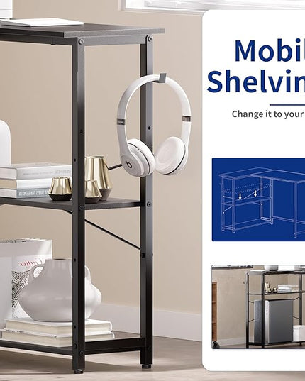 Pamray 43 Inch L Shaped Computer Desk with Reversible Side Storage Shelves, Small Corner Desk for Small Space Home Office,Writing Study Table Gaming PC Desk for Bedroom,Black - LeafyLoom