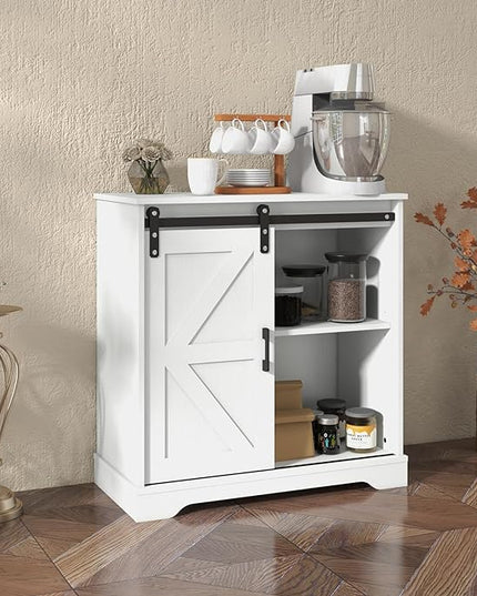 Panana Sliding Barn Door Buffet Sideboard Storage Cabinet Coffee Bar Kitchen Farmhouse Style (White Cabinet) - LeafyLoom