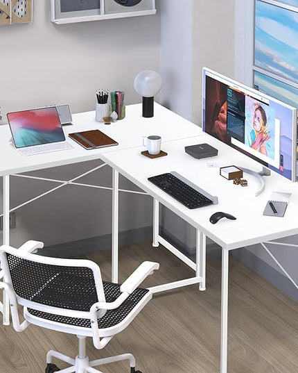 YSSOA Computer Desk Home Office Work Study Writing Modern Simple Table with Headphone Hooks, 40 Inch, Basic White - LeafyLoom