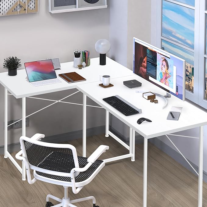 YSSOA Computer Desk Home Office Work Study Writing Modern Simple Table with Headphone Hooks, 40 Inch, Basic White - LeafyLoom