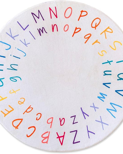 ABC Rug for Kids Room - 40 inch Round Alphabet Rug - ABC Classroom Rug for Kids Learning - Round Rug for Kids Room Decor - ABC Rugs for Kids Playroom - Round Nursery Rug - ABC Mats for Floor Toddlers - LeafyLoom