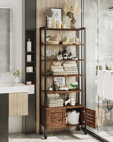 IRONCK Bookshelf and Bookcase with 2 Doors and 5 Shelves, 27.6" W Standing Storage Cabinet for Living Room, Home Office, Bedroom, Washroom, Vintage Brown - LeafyLoom