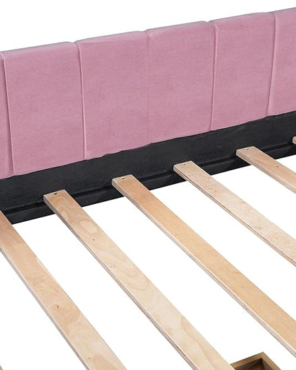 Modern Twin Size Upholstered Daybed Frame with Storage Drawers, Elegant Velvet Fabric Sofa Bed with Ergonomic Design Backrest and Armrests, No Box Spring Needed, Pink - LeafyLoom