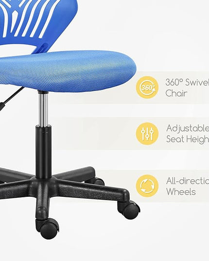 Yaheetech Students Desk Chair Low-Back Armless Study Chair Swivel Task Chair Cute Bedroom Chair with Lumbar Support Adjustable Height for Youth, Blue - LeafyLoom