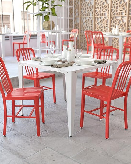 Flash Furniture Gael Indoor/Outdoor Modern Metal Dining Chairs, Commercial-Grade Galvanized Steel Restaurant Chairs, Set of 2, Red - LeafyLoom