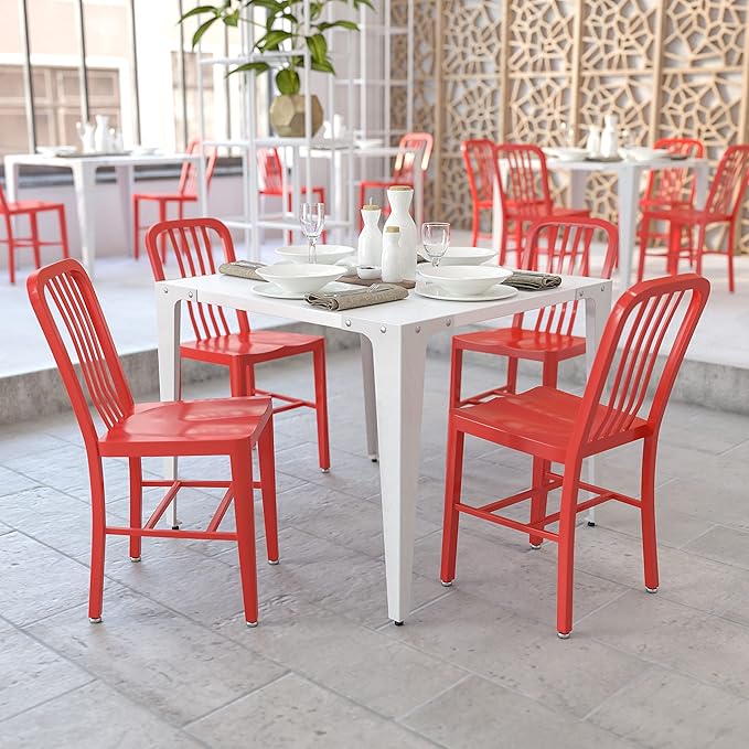 Flash Furniture Gael Indoor/Outdoor Modern Metal Dining Chairs, Commercial-Grade Galvanized Steel Restaurant Chairs, Set of 2, Red - LeafyLoom