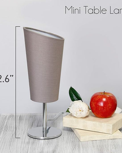 Simple Designs LT2061-GRY Mini Chrome Angled Fabric Shade Table Lamp, Gray - LeafyLoom
