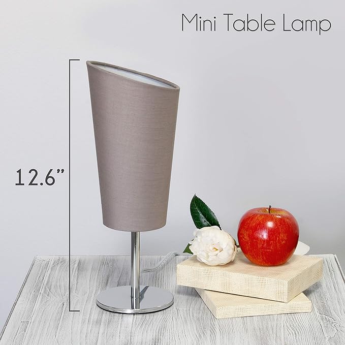 Simple Designs LT2061-GRY Mini Chrome Angled Fabric Shade Table Lamp, Gray - LeafyLoom