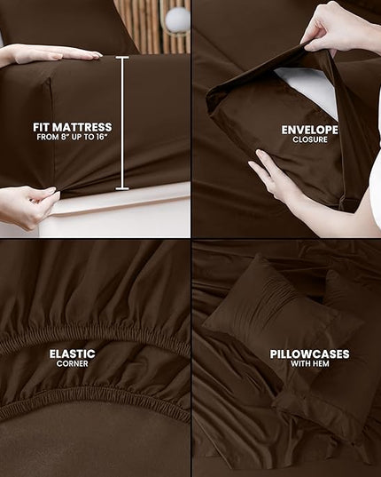 Utopia Bedding King Bed Sheets Set - 4 Piece Bedding - Brushed Microfiber - Shrinkage and Fade Resistant - Easy Care (King, Brown) - LeafyLoom