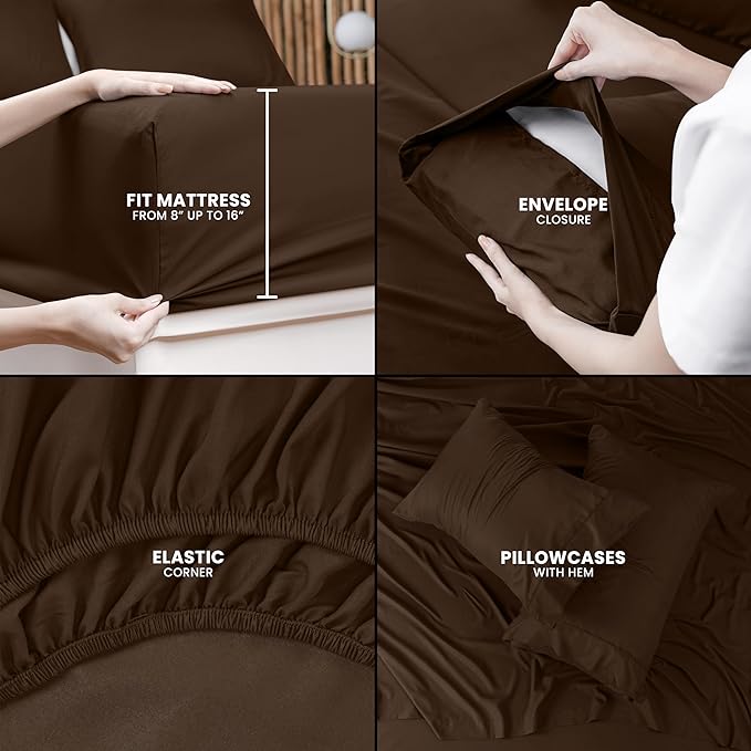 Utopia Bedding Full Bed Sheets Set - 4 Piece Bedding - Brushed Microfiber - Shrinkage and Fade Resistant - Easy Care (Full, Brown) - LeafyLoom