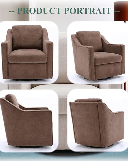 COLAMY 360° Swivel Accent Chair Set of 2, Upholstered Fabric Leisure Armchair with Lumbar Pillow for Living Room Bedroom Home Office, Brown - LeafyLoom