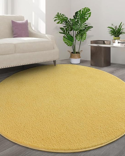 Round Area Rugs for Bedroom Living Room, 4x4 Yellow Super Soft Comfy Thickened Memory-Foam Indoor Circle Carpets, Modern Aesthetic Minimalist Carpet for Boys Girls Adults Nursery Home Décor - LeafyLoom