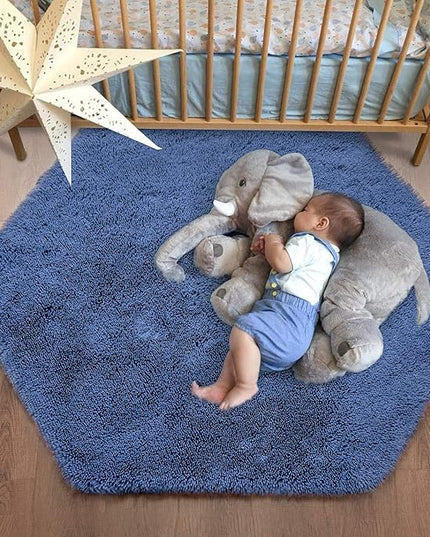 junovo Ultra Soft Rug for Nursery Children Room Baby Room Home Decor Dormitory Hexagon Carpet for Playhouse Princess Tent Kids Play Castle, Diameter 4.6 ft, Navy Blue - LeafyLoom