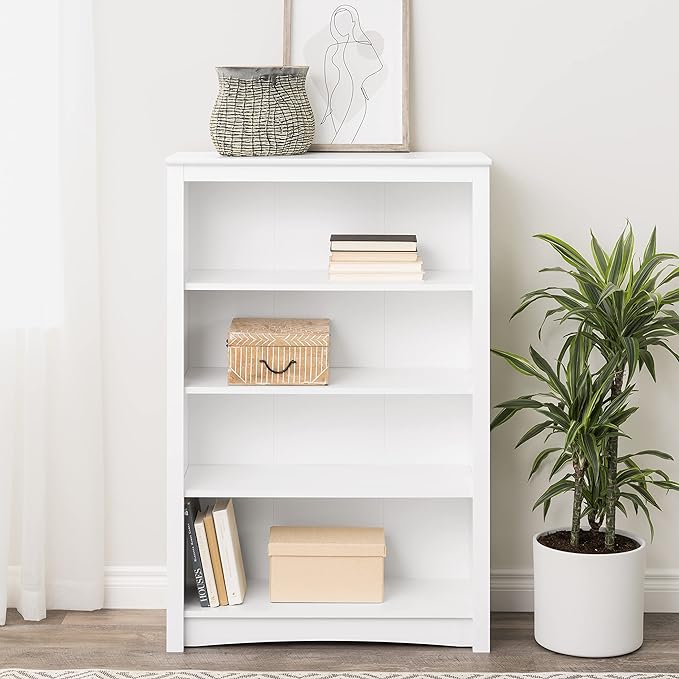 Prepac Home Office 4-Shelf Standard Bookcase, 31.5 in. W x 48 in. H x 13 in. D, White - LeafyLoom