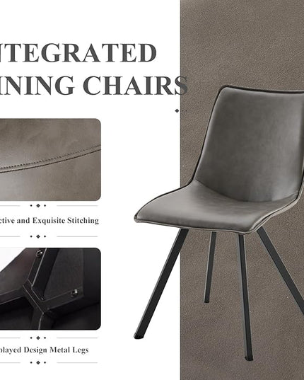 COLAMY PU Leather Dining Chairs Set of 4, High Back Modern Upholstered Dining Room Kitchen Side Chair with Metal Legs for Home/Living Room/Bedroom/Office, Grey - LeafyLoom