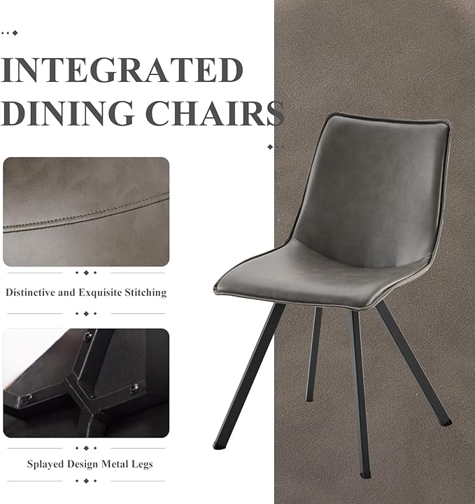 COLAMY PU Leather Dining Chairs Set of 6, High Back Modern Upholstered Dining Room Kitchen Side Chair with Metal Legs for Home/Living Room/Bedroom/Office, Grey - LeafyLoom