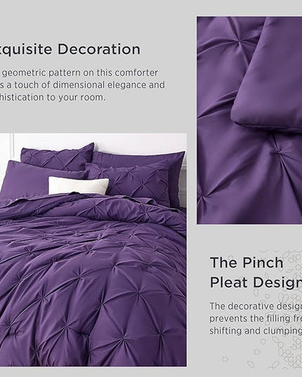 Bedsure Purple Comforter Set Queen - Bed in a Bag Queen 7 Pieces, Pintuck Bedding Sets Purple Bed Set with Comforter, Sheets, Pillowcases & Shams - LeafyLoom