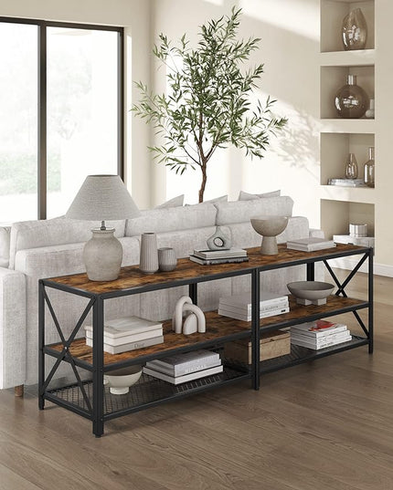 VASAGLE TV Stand, TV Console for TVs Up to 70 Inches, TV Table, 63 Inches Width, TV Cabinet with Storage Shelves, Steel Frame, for Living Room, Bedroom, Rustic Brown and Black ULTV095B01 - LeafyLoom