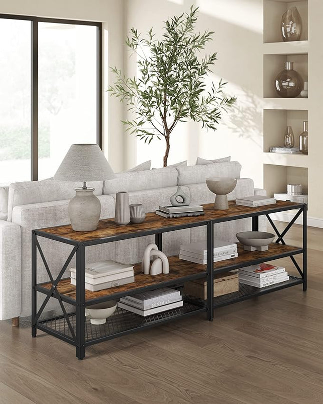 VASAGLE TV Stand, TV Console for TVs Up to 70 Inches, TV Table, 63 Inches Width, TV Cabinet with Storage Shelves, Steel Frame, for Living Room, Bedroom, Rustic Brown and Black ULTV095B01 - LeafyLoom