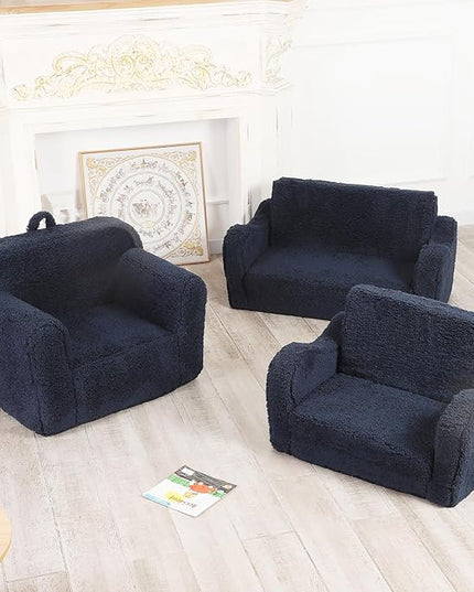 Kids Snuggly-Soft Sherpa Chair, Cuddly Toddler Foam Chair for Boys and Girls, Dark Blue - LeafyLoom