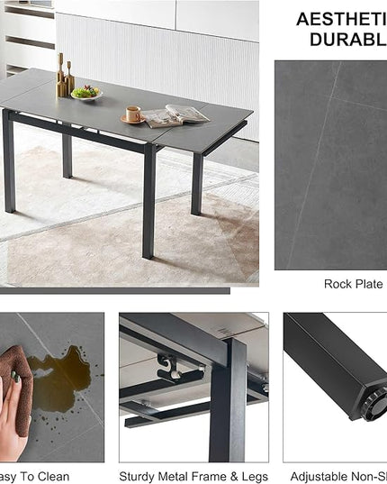 NicBex 43.31Inch Rectangular Expandable Dining Table,Minimalist Kitchen Table with Grey Ceramic Tabletop for 4 to 6,Dining Room Table for Kitchen,Small Space and Living Room,Space-Saving,Grey - LeafyLoom