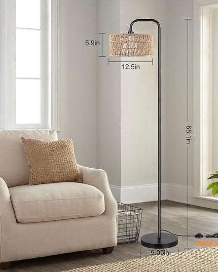 PARTPHONER Farmhouse Floor Lamp, 68''Tall Lamp for Living Room with Remote 3 Color Temperatures Boho Standing Lamp with Rattan Shades for Bedroom Study Room Office Hotel, Bulb Include - LeafyLoom