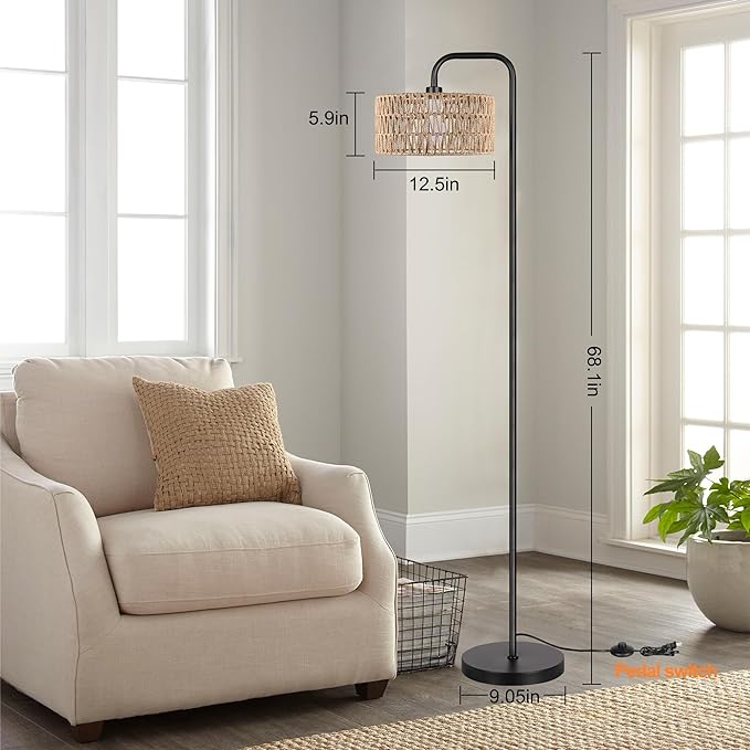 PARTPHONER Farmhouse Floor Lamp, 68''Tall Lamp for Living Room with Remote 3 Color Temperatures Boho Standing Lamp with Rattan Shades for Bedroom Study Room Office Hotel, Bulb Include - LeafyLoom