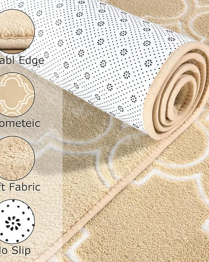 Chicrug Shag Geometric Modern Area Rug for Living Room, 3x5 Feet Large Memory Foam Indoor Carpet, Fluffy Rug for Bedroom Bedside Room Decor for Family Girls Kids Nursery, Beige/White - LeafyLoom