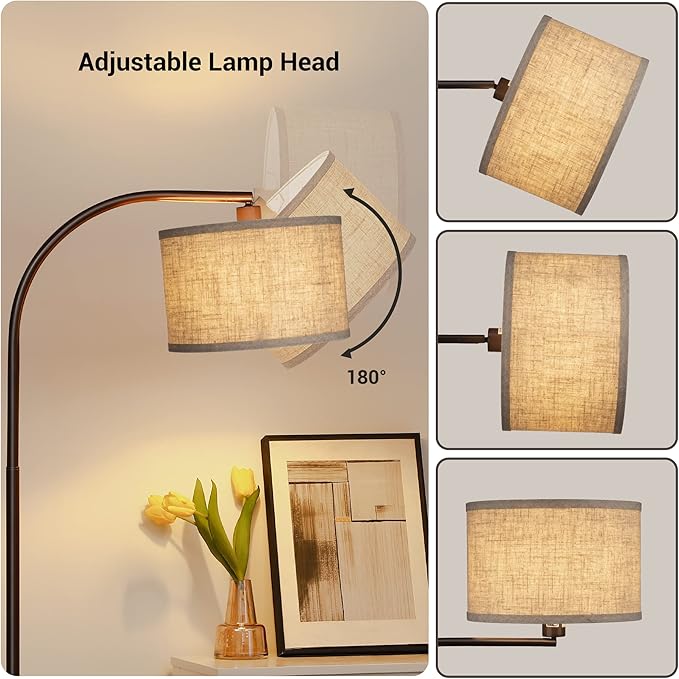 DEWENWILS Modern Arc Floor Lamp, Corner Lamp for Living Room, Minimalist Standing Tall Arched Light with Adjustable Line Lampshade, Bedroom, Home Office, Simple Design Farmhouse Style (Bronze) - LeafyLoom