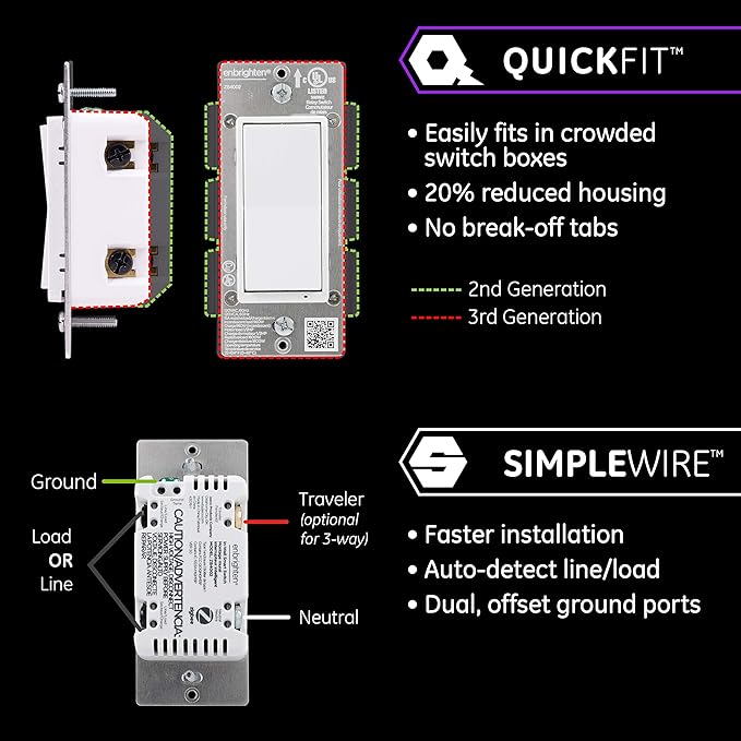 Enbrighten Zigbee Smart Light Switch, QuickFit & SimpleWire, Pairs Directly with Echo Show 10, Echo Studio, Eero Pro 6, Alexa & Google Assistant, Smart Light Switch, 43078 Enbrighten