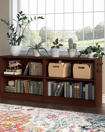 Bush Furniture Universal Small 2 Shelf Bookcase in Vogue Cherry - Set of 2, Matching Storage and Display Bookshelves for Home Office or Living Room Organization - LeafyLoom