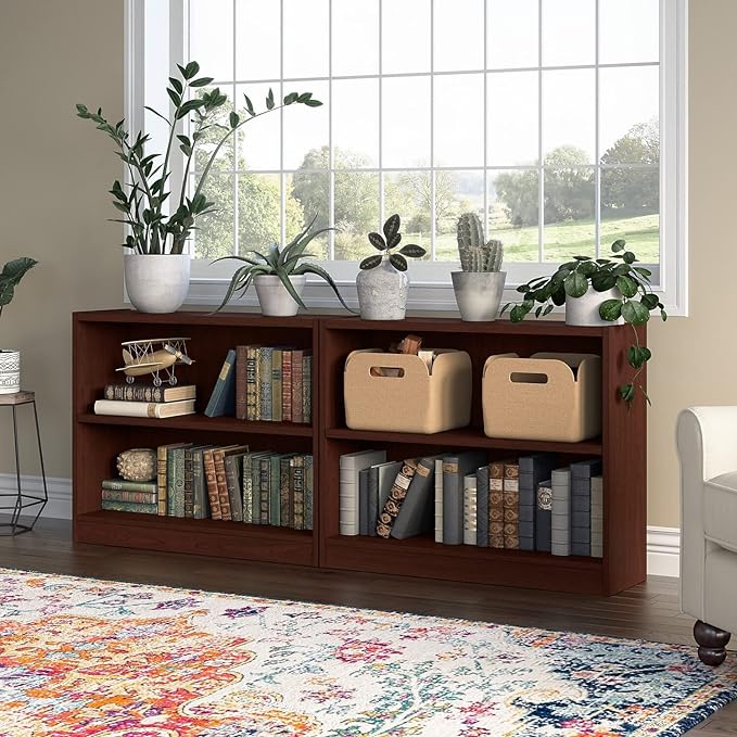 Bush Furniture Universal Small 2 Shelf Bookcase in Vogue Cherry - Set of 2, Matching Storage and Display Bookshelves for Home Office or Living Room Organization - LeafyLoom