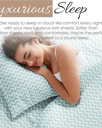 Linen Market 3 Piece Twin Bedding Sheet Set (Light Blue Chevron) - Sleep Better Than Ever with These Ultra-Soft & Cooling Bed Sheets for Your Twin Size Bed - Deep Pocket Fits 16" Mattress - LeafyLoom