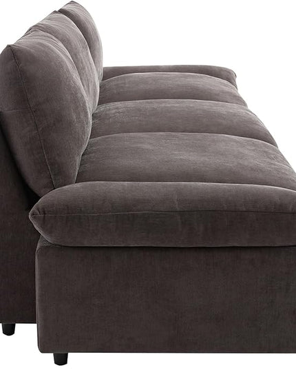 Morden Soft Linen Upholstered 3 Seater Cloud Sofa Couch Super Deep Seat Sleeper Sofa&Couch with Removable Back Cushions and Storage Armrests for Living Room, Apartment, Office, 119.5", Gray-402 - LeafyLoom
