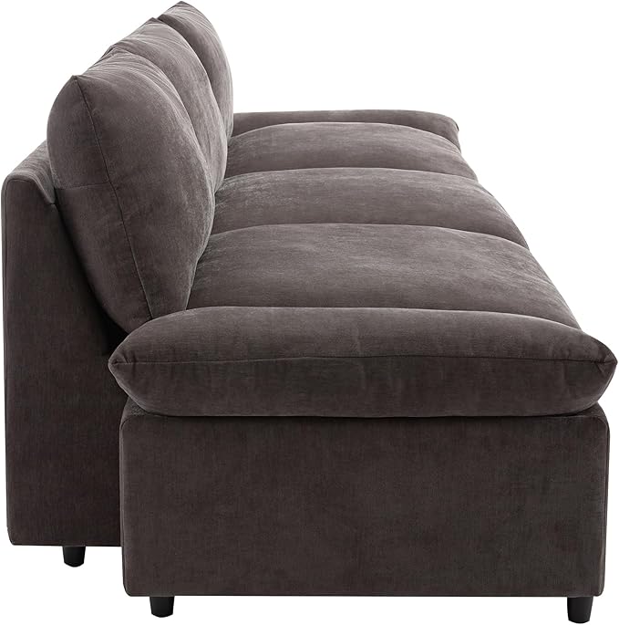 Morden Soft Linen Upholstered 3 Seater Cloud Sofa Couch Super Deep Seat Sleeper Sofa&Couch with Removable Back Cushions and Storage Armrests for Living Room, Apartment, Office, 119.5", Gray-402 - LeafyLoom