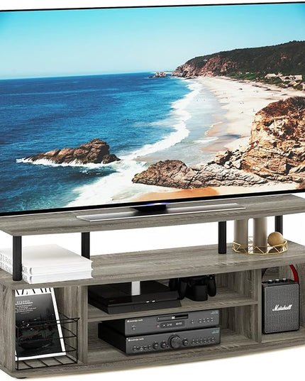 Furinno Jaya Large Entertainment Center Hold up to 55-in TV, Inch, French Oak/Black - LeafyLoom